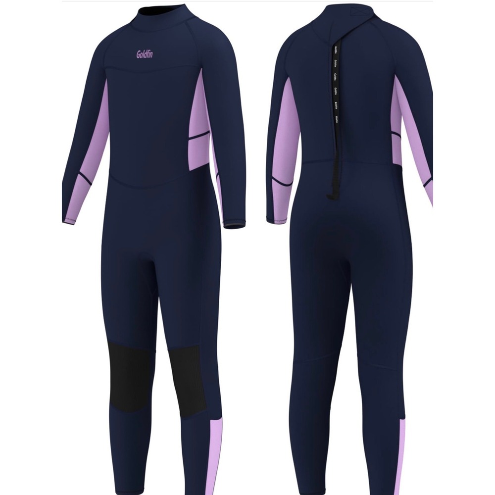Goldfin Wetsuit Kids Size 14 Navy Lavender Excellent 3mm Neoprene Full Body Zip